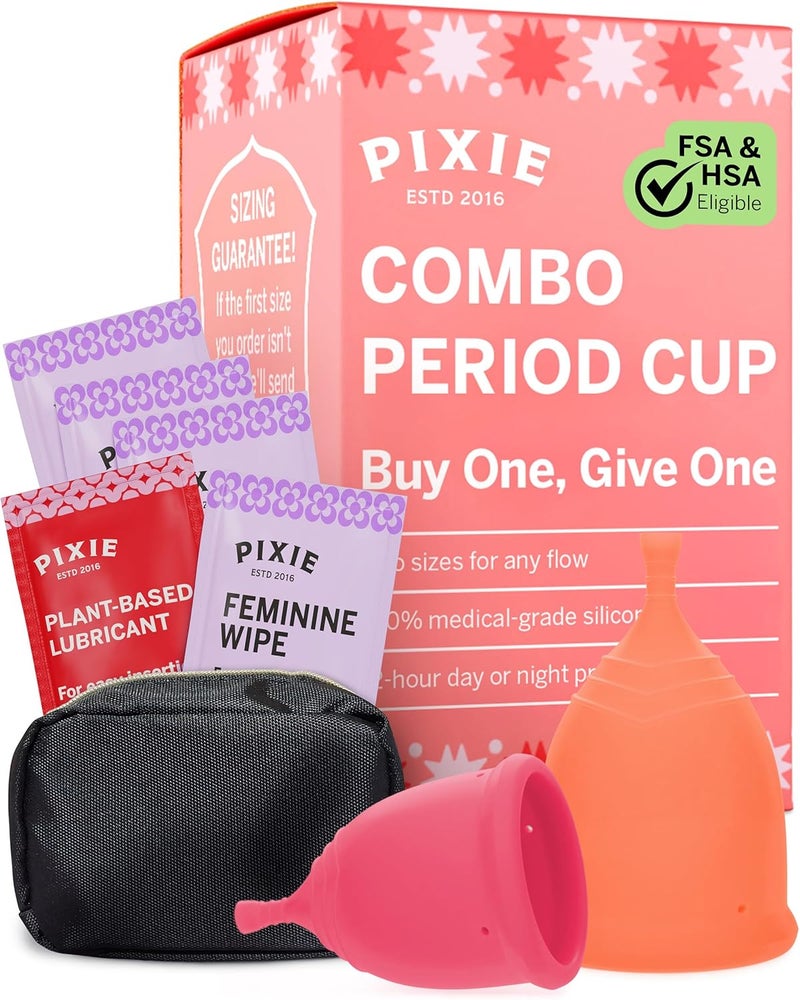Pixie Cup 2 Pixie Menstrual Cups - No Metals or Toxins - Ranked 1 for The Most Soft Reusable Period Cups - Wear 12 Hours - 100% Medical-Grade Silicone - Tampon Alternative - Buy One We Give One (Combo) - Image 1